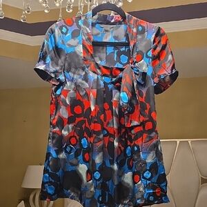 A/X Armani Exchange Silk Red and Blue Patterned Blouse